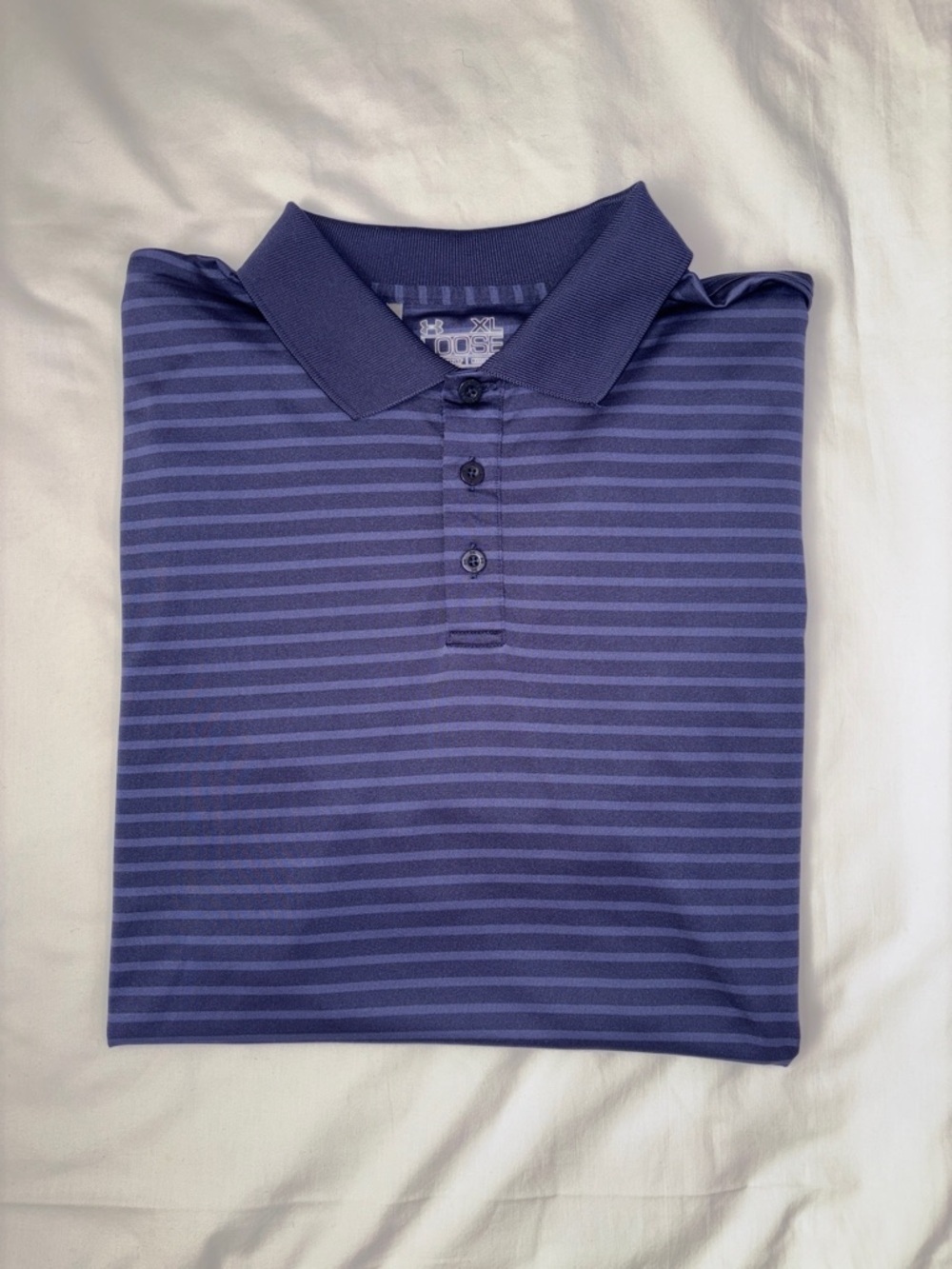 Under Armour HeatGear Polo XL Navy Light Blue Striped Performance Golf Shirt